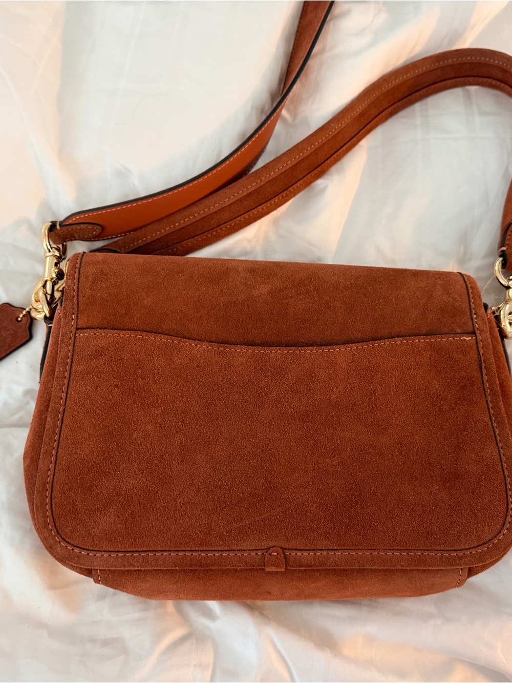 Coach Suede Turnlock Shoulder Bag in Chestnut Brown - Picture 4 of 4